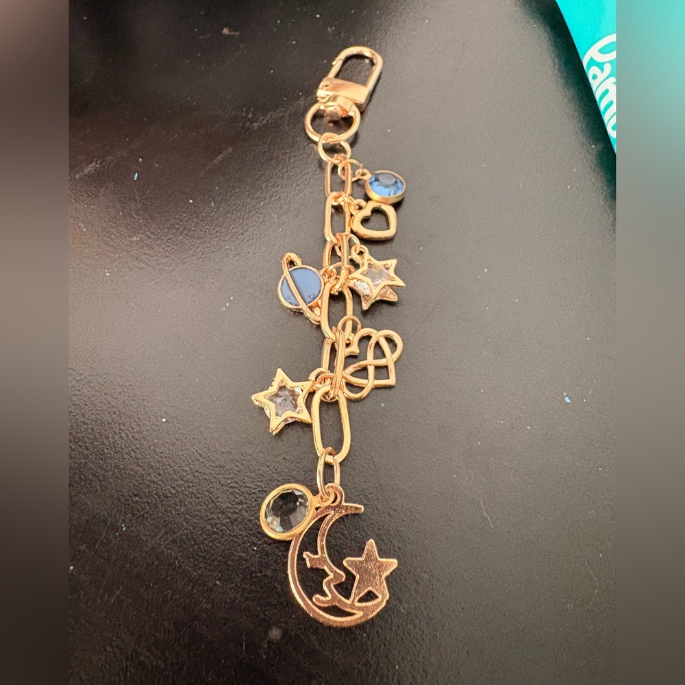 Gold and Blue Star Bag Charm
